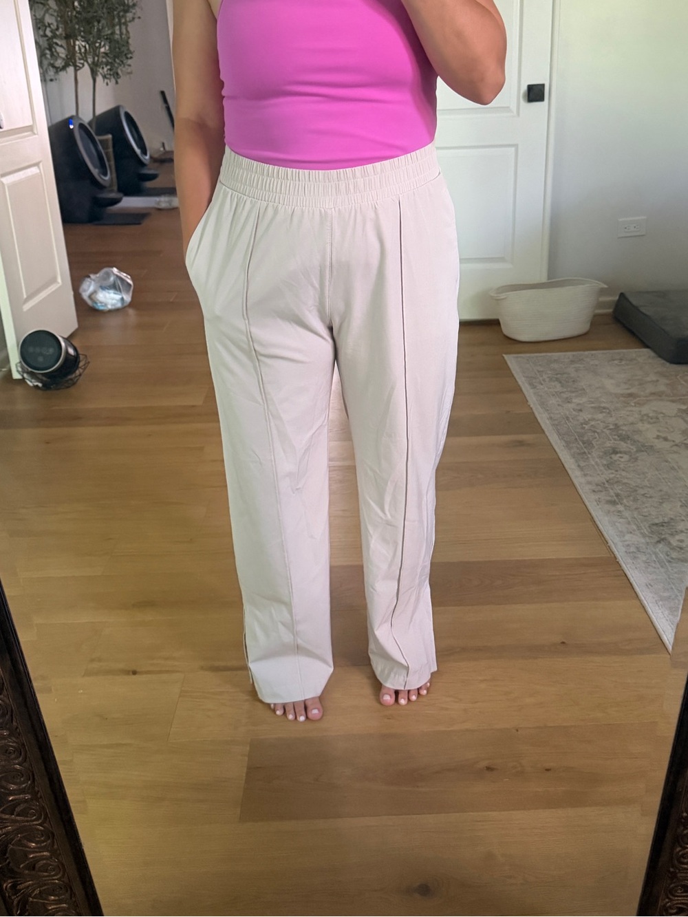 Abercrombie & Fitch Cream Wide-Leg Elastic Waist Track Pants Split Hem Pockets
